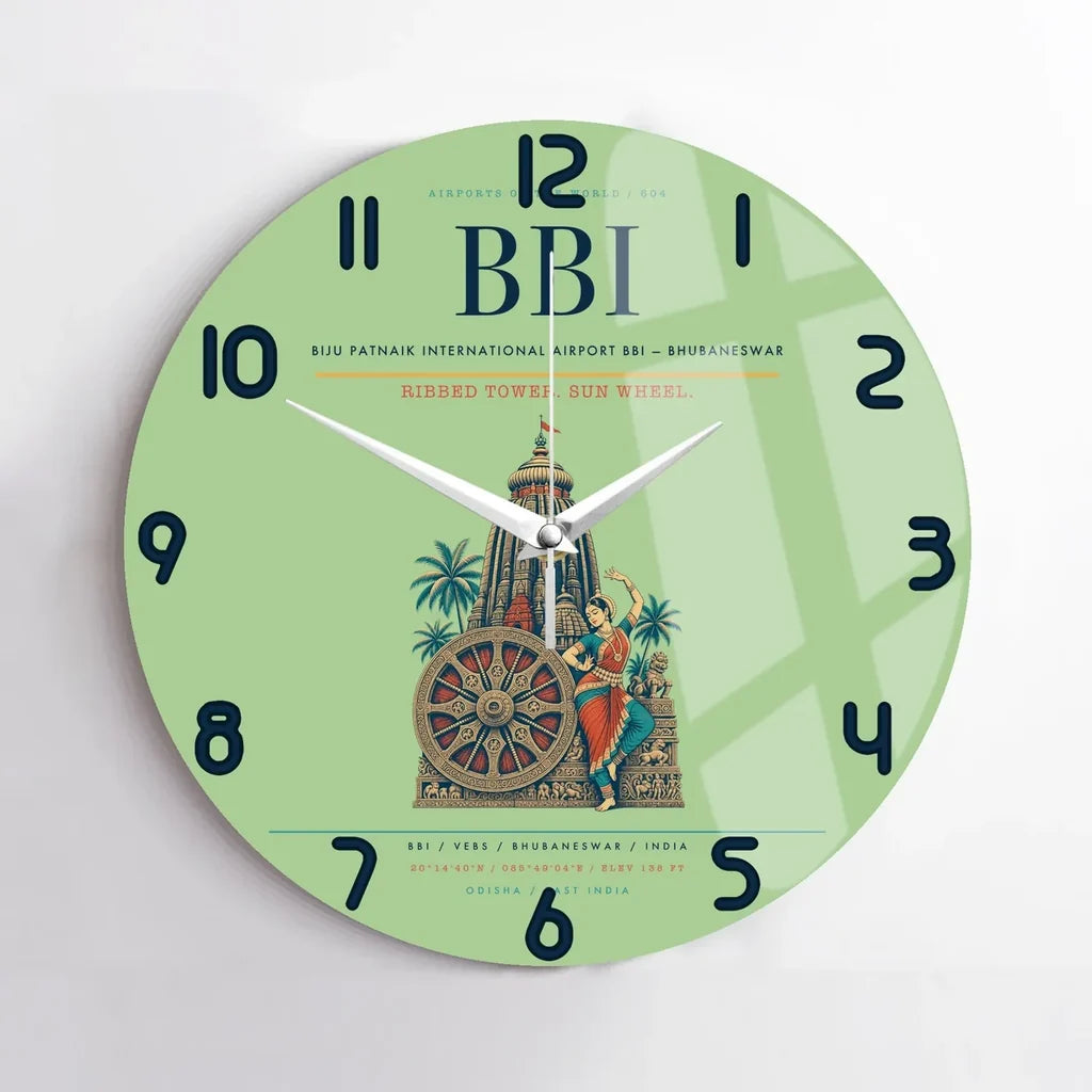 Biju Patnaik International Airport (BBI) design on light green no frame wall clock