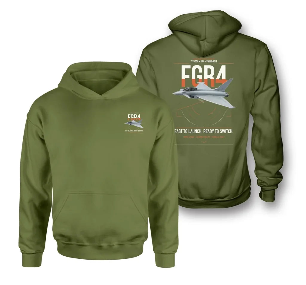 Eurofighter Typhoon FGR4 design on green army double-side hoodie, double-side print