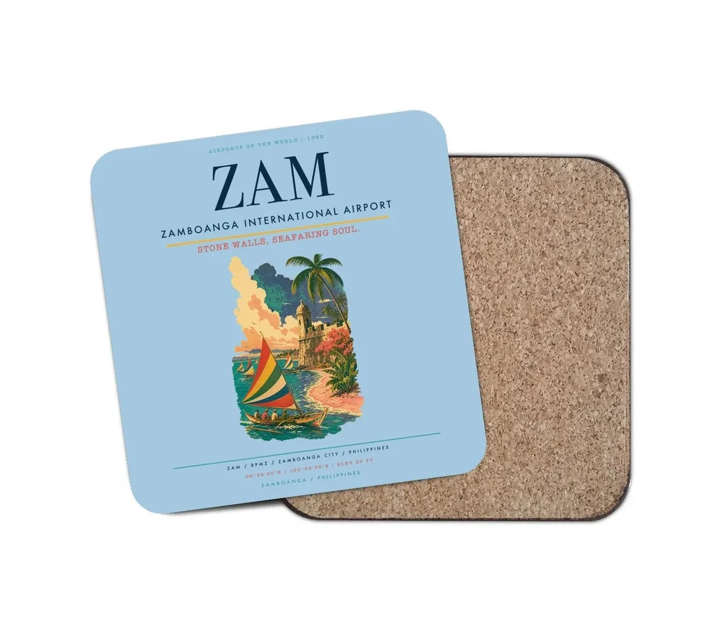 Zamboanga International Airport (ZAM) design on light blue 1 piece coaster