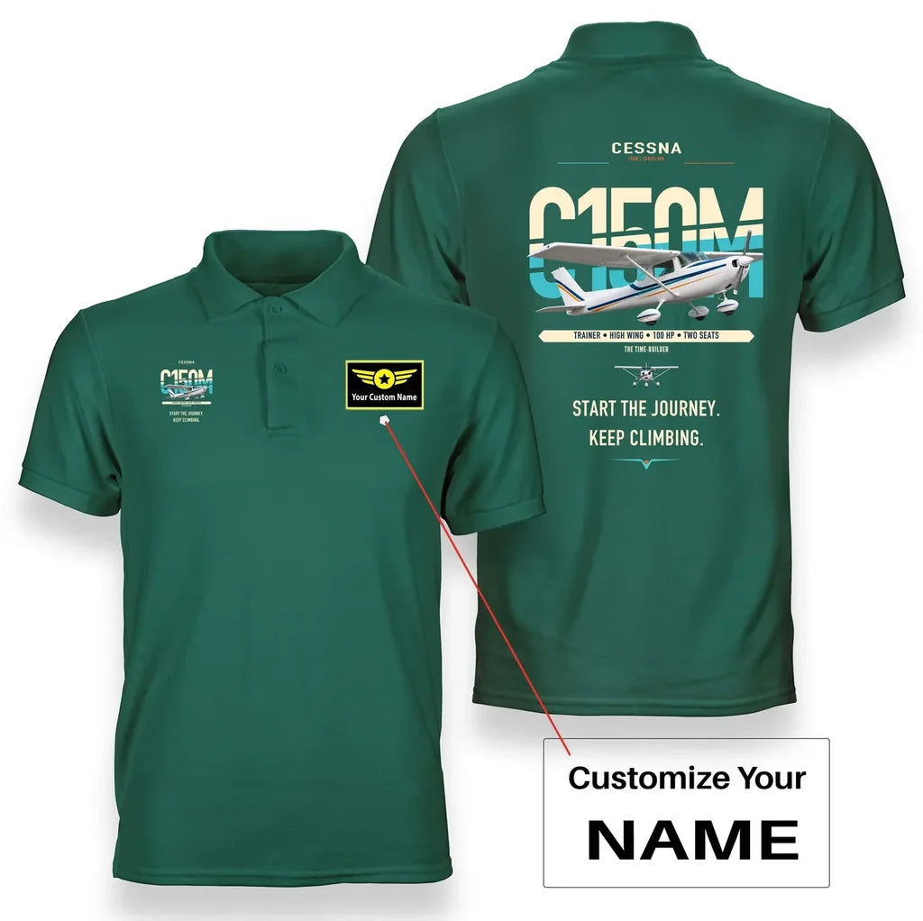 Cessna 150M design on green+name double-side polo t-shirt, double-side print