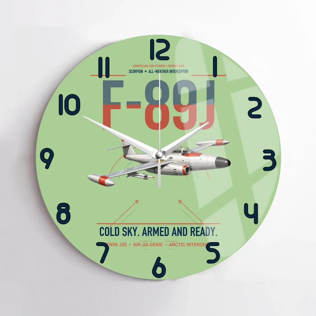 F-89J Scorpion design on light green no frame wall clock