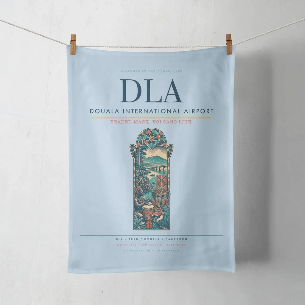 Douala International Airport (DLA) design on light blue towel
