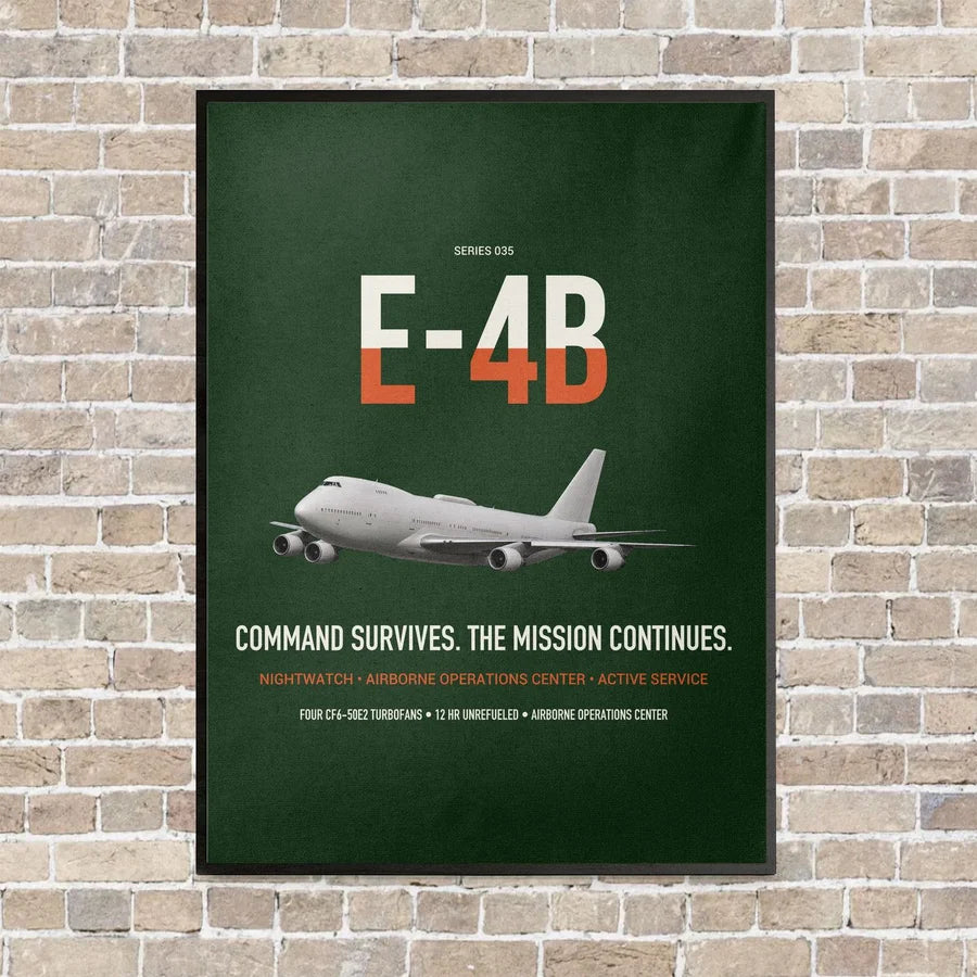E-4B Nightwatch vertical canvas print - framed - dark green background
