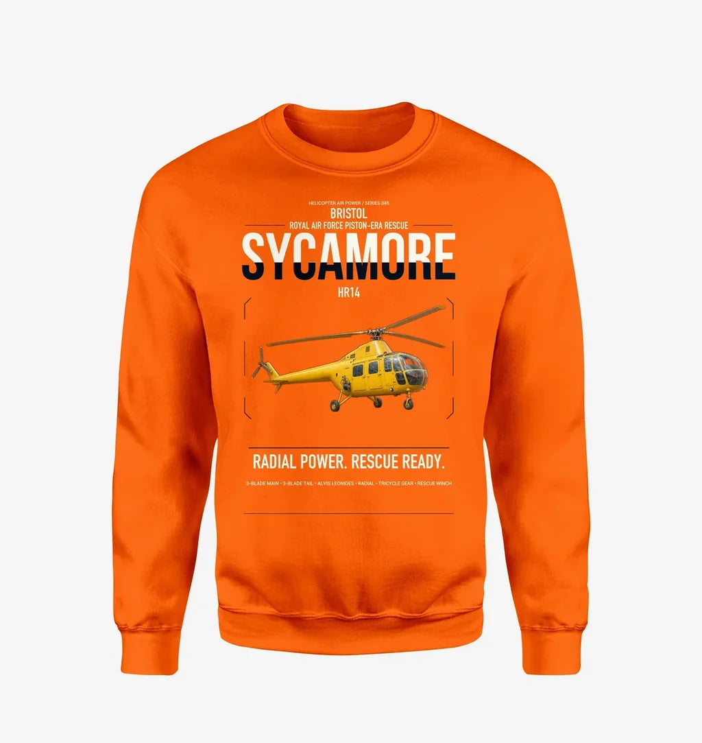 Bristol Sycamore HR14 design on orange sweatshirt