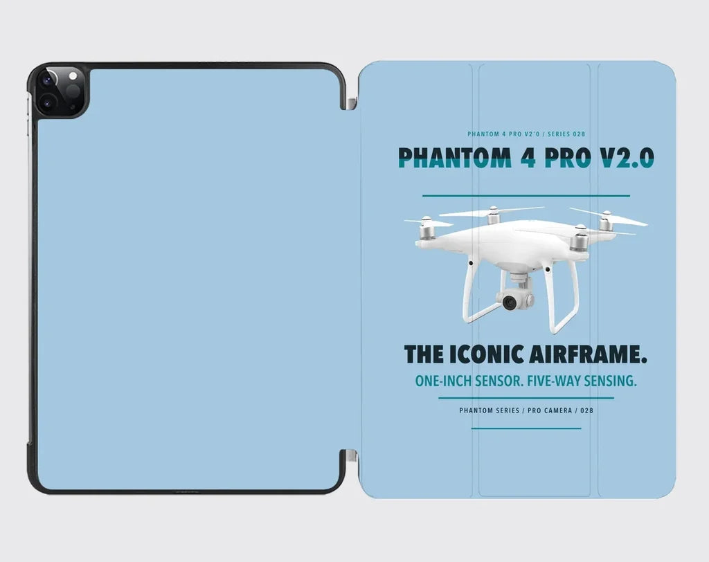 DJI Phantom 4 Pro V2.0 design on light blue ipad tablet case