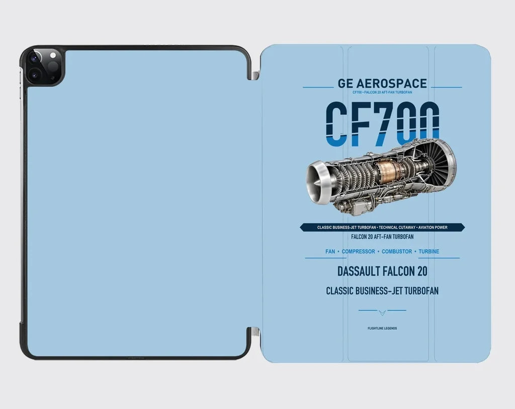 CF700 design on light blue ipad tablet case