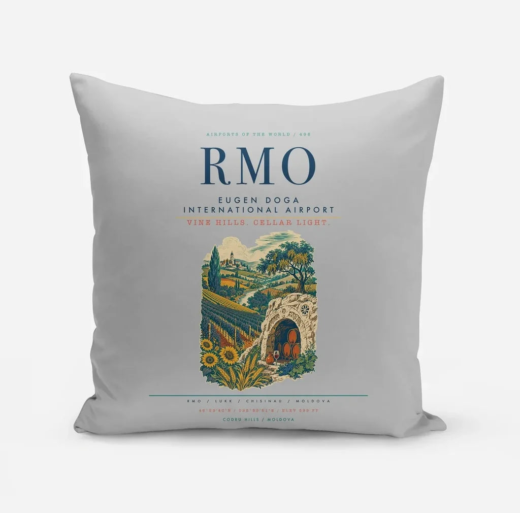 Chisinau Eugen Doga International Airport (RMO) design on light gray pillow