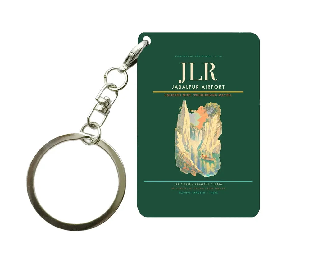 Jabalpur Airport (JLR) design on dark green key chain