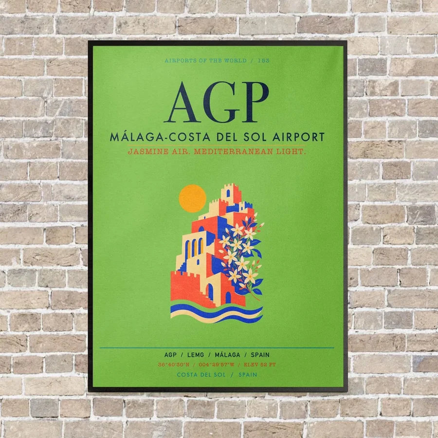 Malaga-Costa del Sol Airport AGP vertical canvas print - framed - light green background