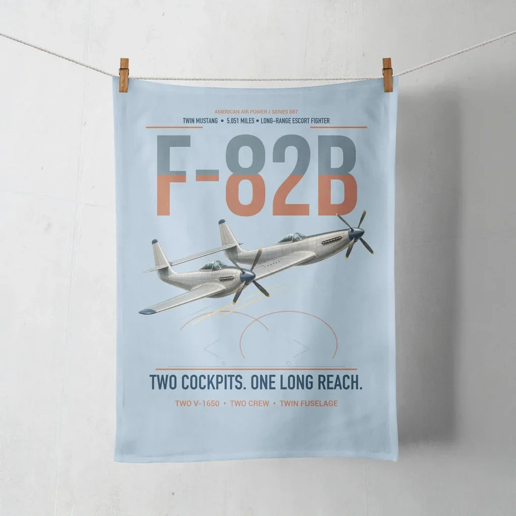 F-82B Twin Mustang design on light blue towel