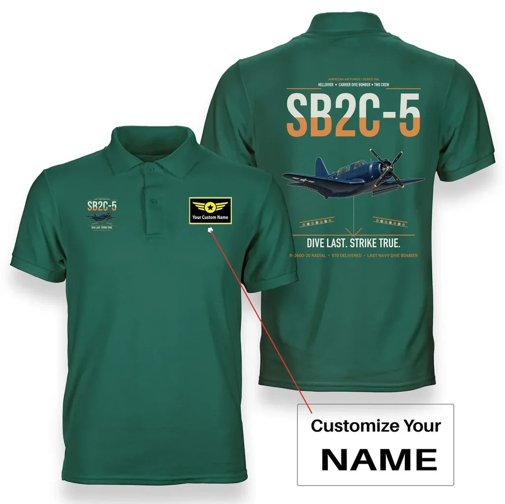 SB2C-5 Helldiver design on green+name double-side polo t-shirt, double-side print