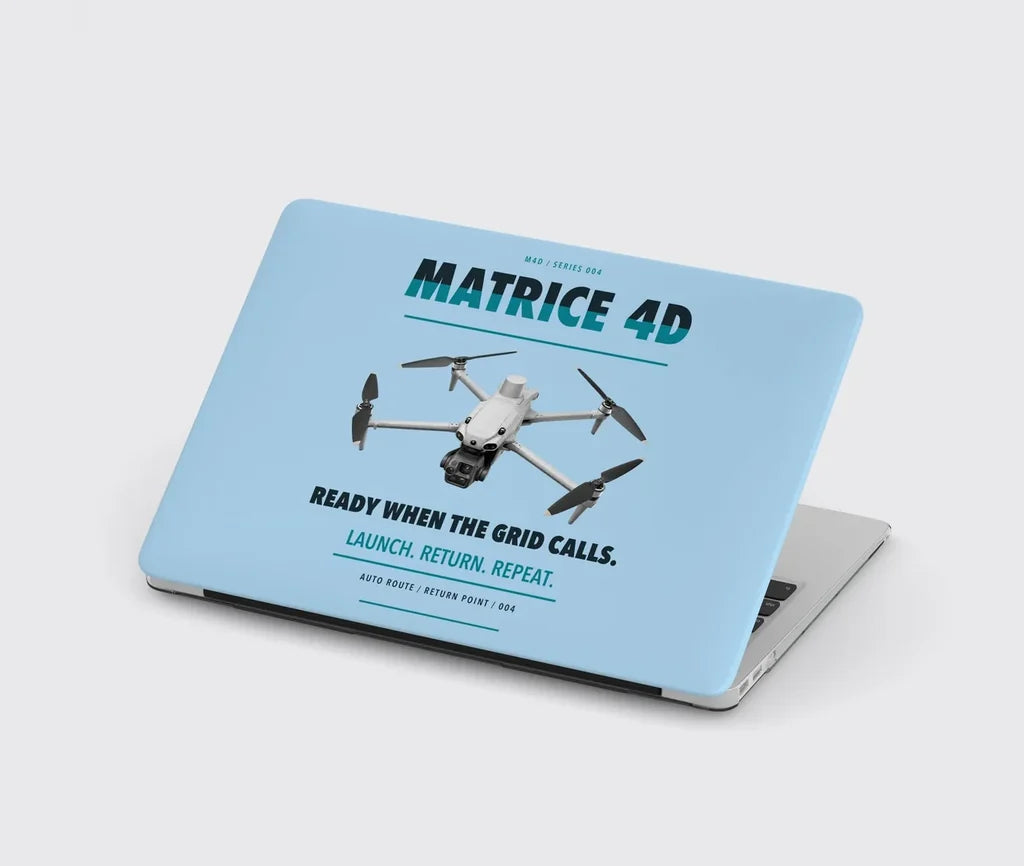 DJI Matrice 4D design on light blue MacBook case