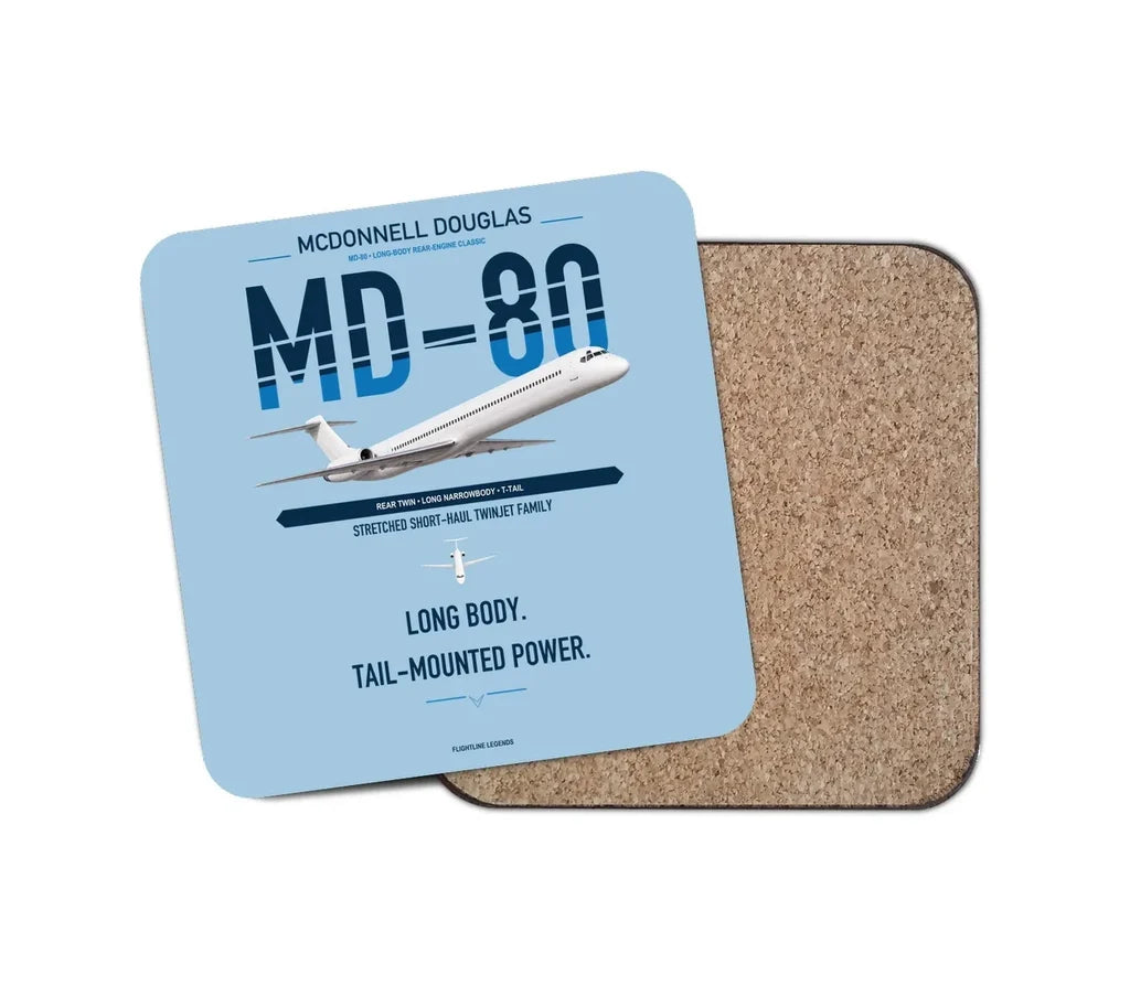 McDonnell Douglas MD-80 design on light blue 1 piece coaster