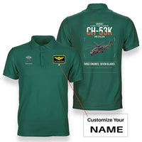 Thumbnail for Sikorsky CH-53K King Stallion design on green+name double-side polo t-shirt, double-side print