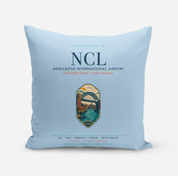 Thumbnail for Newcastle International Airport (NCL) design on light blue pillow