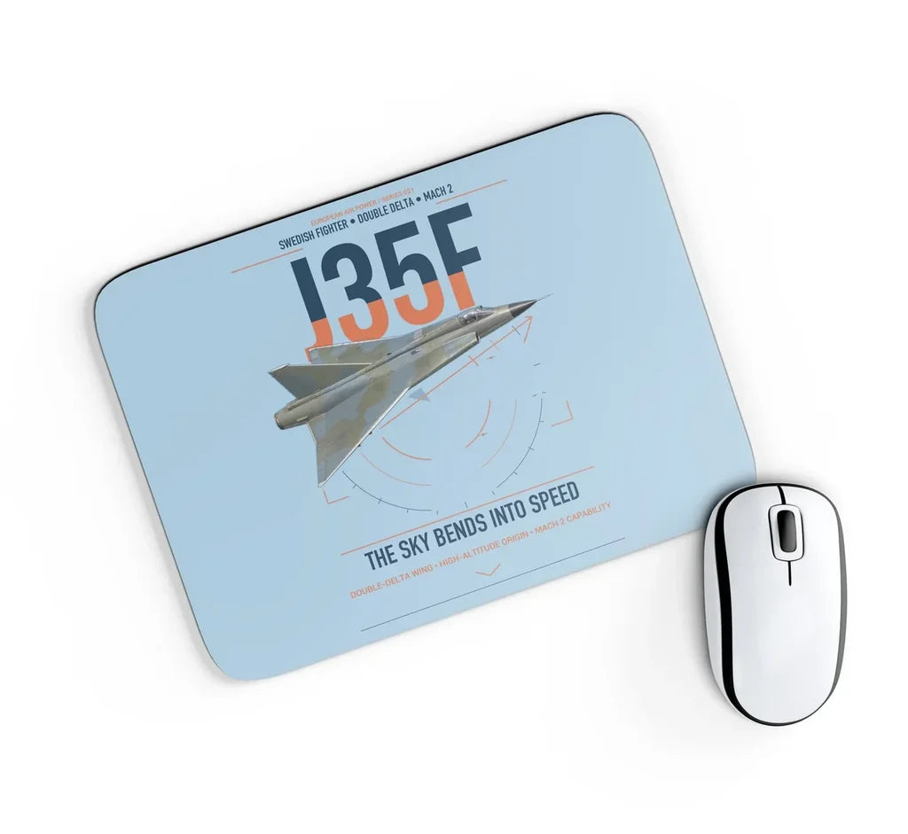 Saab J 35F Draken design on light blue rectangle mouse pad