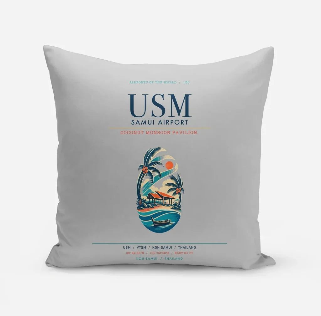 Samui Airport Koh Samui (USM) design on light gray pillow
