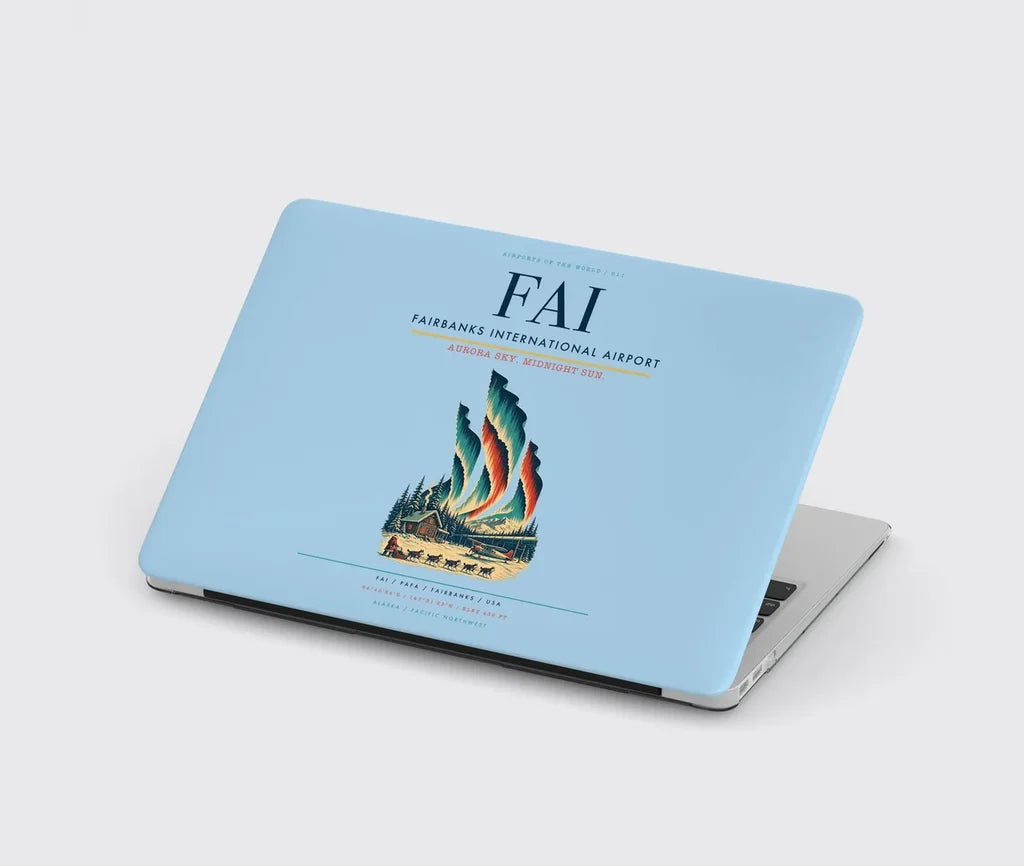Fairbanks International Airport (FAI) design on light blue MacBook case