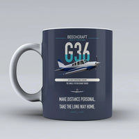 Thumbnail for Beechcraft Bonanza G36 design on dark blue ceramic mug, double-side print