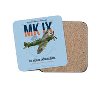 Thumbnail for Supermarine Spitfire Mk IX design on light blue 1 piece coaster