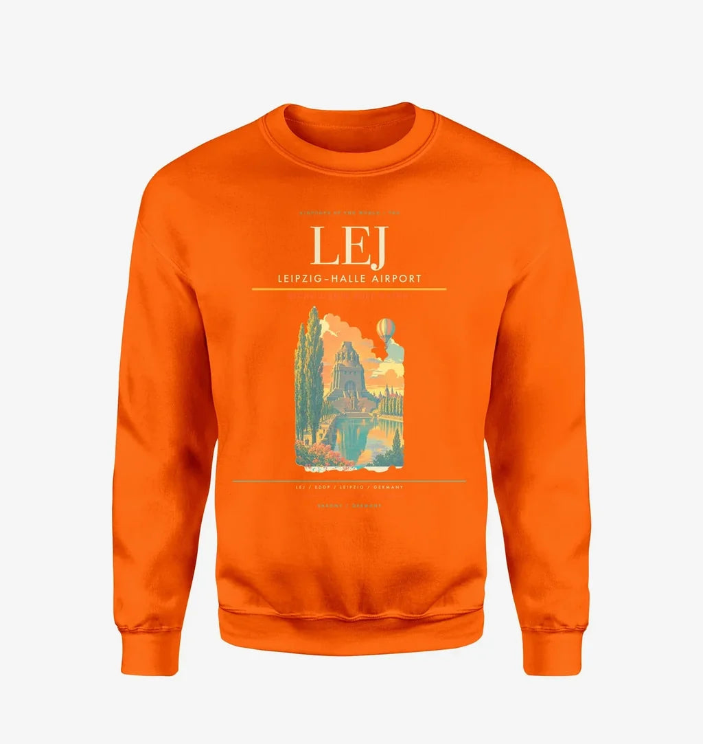 Leipzig–Halle Airport (LEJ) design on orange sweatshirt
