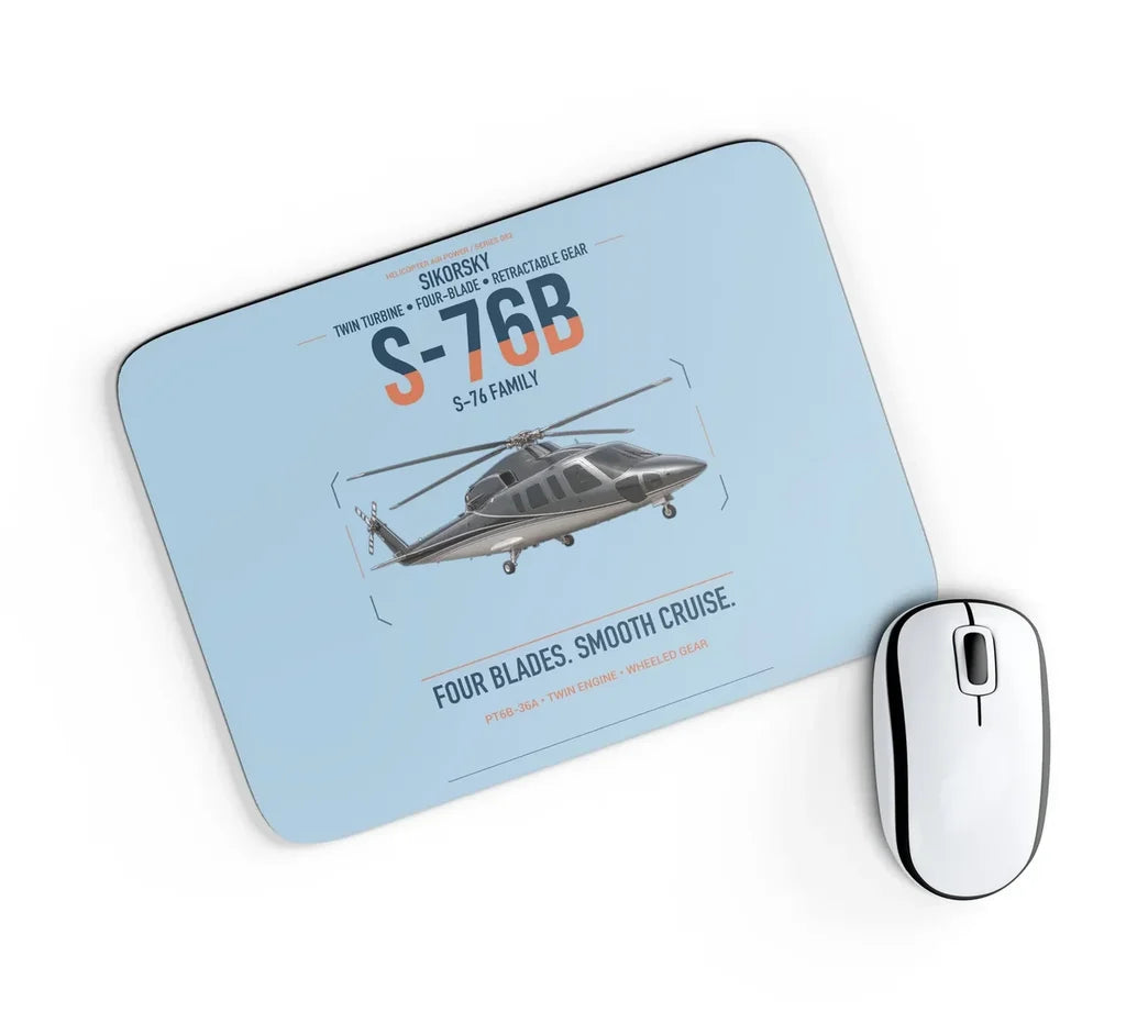 Sikorsky S-76B design on light blue rectangle mouse pad