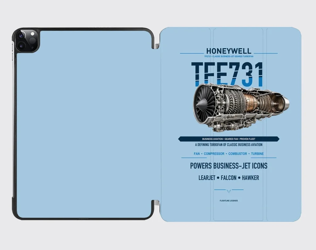 TFE731 design on light blue ipad tablet case