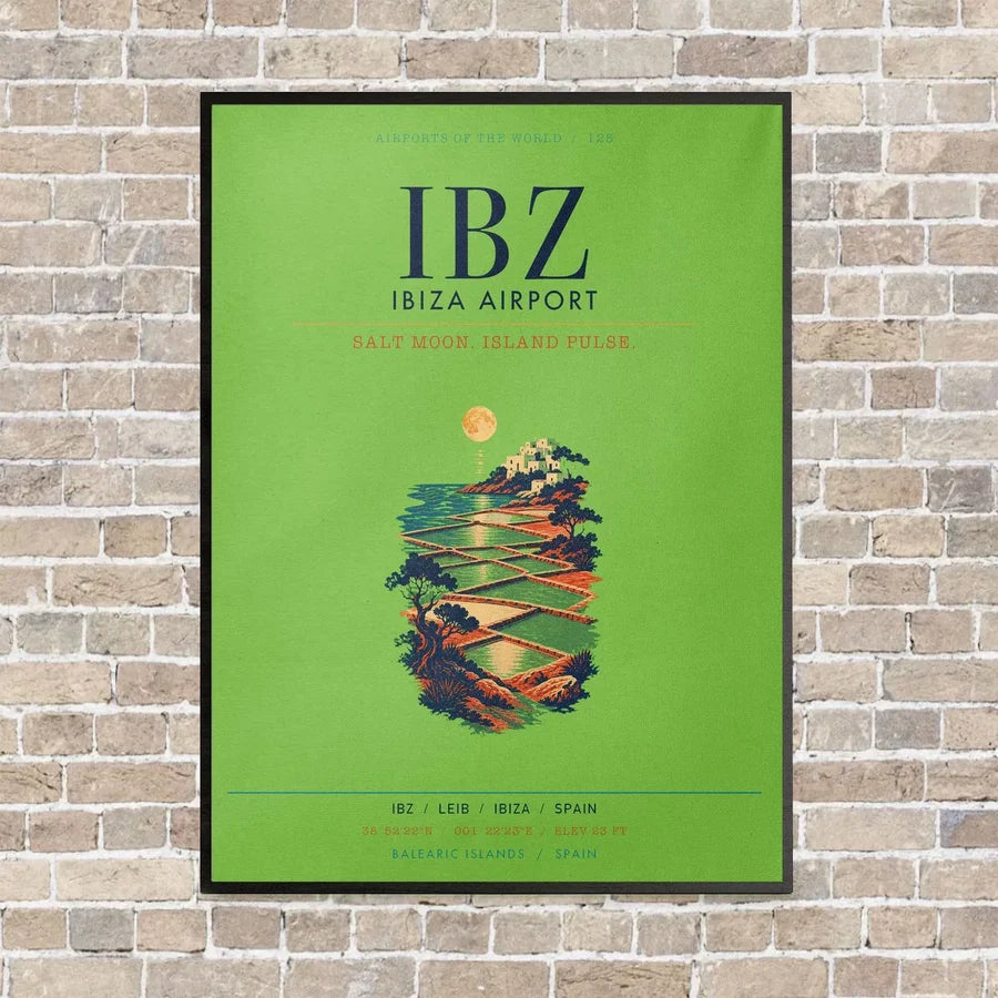 Ibiza Airport IBZ vertical canvas print - framed - light green background