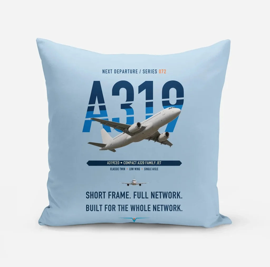 Airbus A319ceo design on light blue pillow