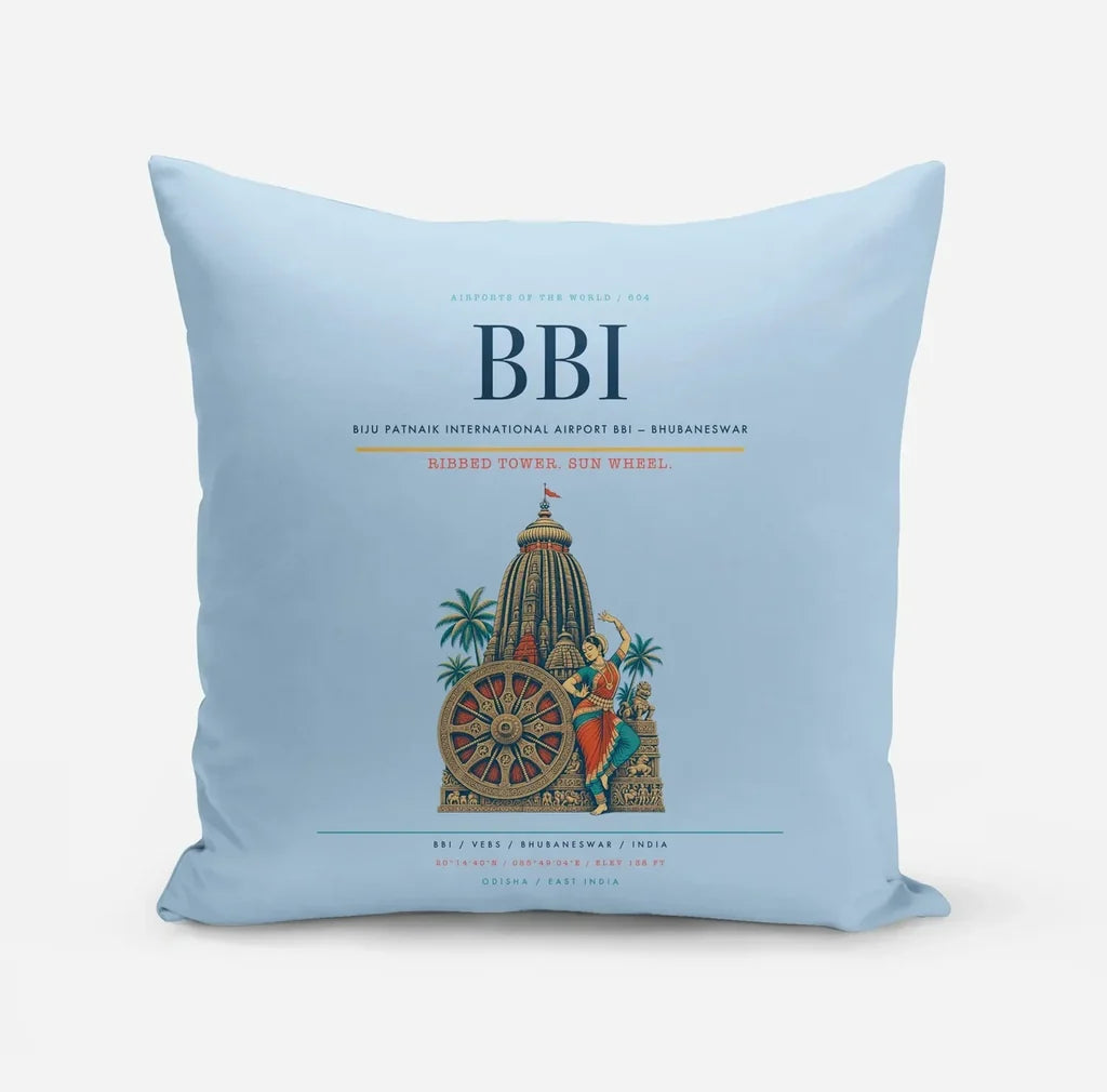 Biju Patnaik International Airport (BBI) design on light blue pillow