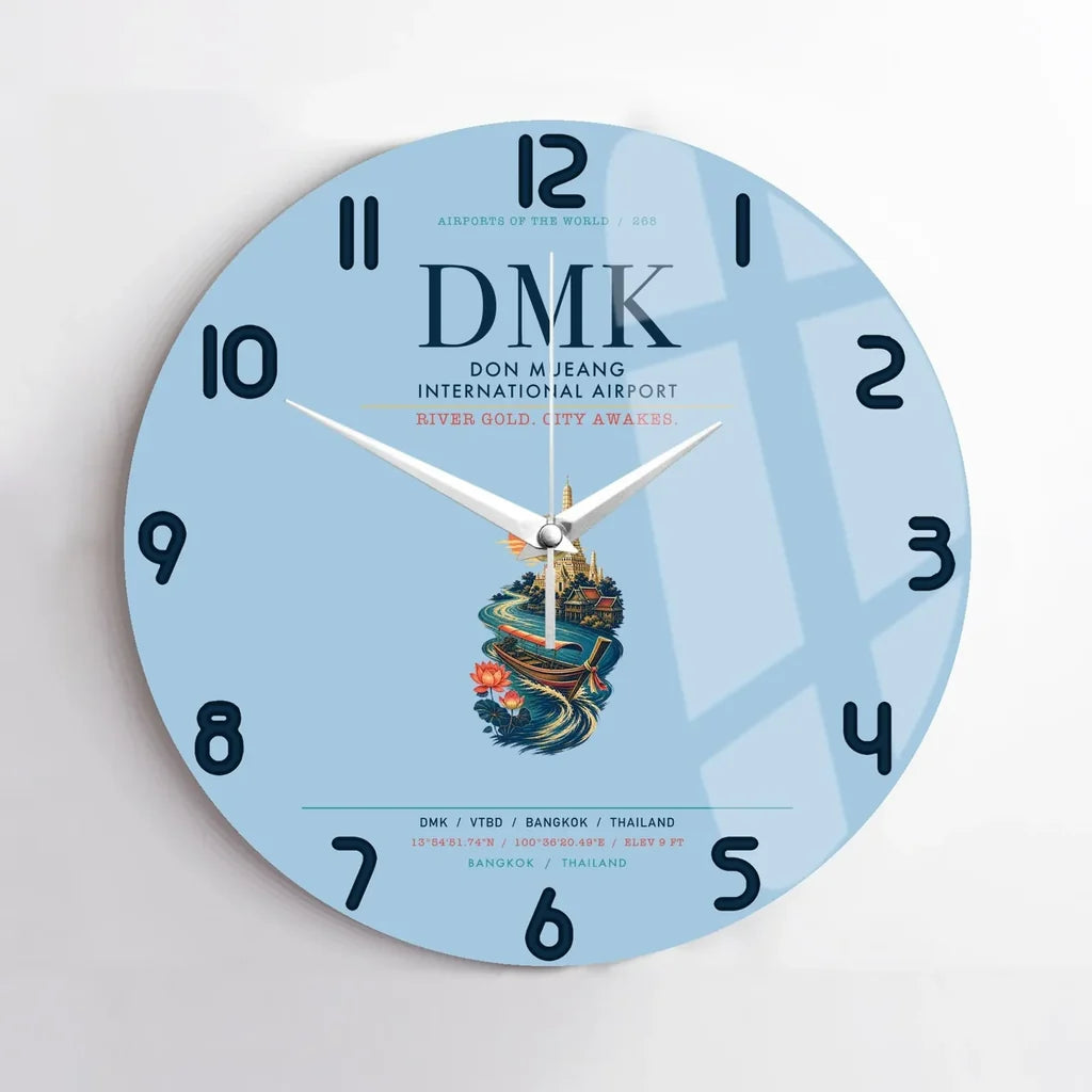 Don Mueang International Airport Bangkok (DMK) design on light blue no frame wall clock