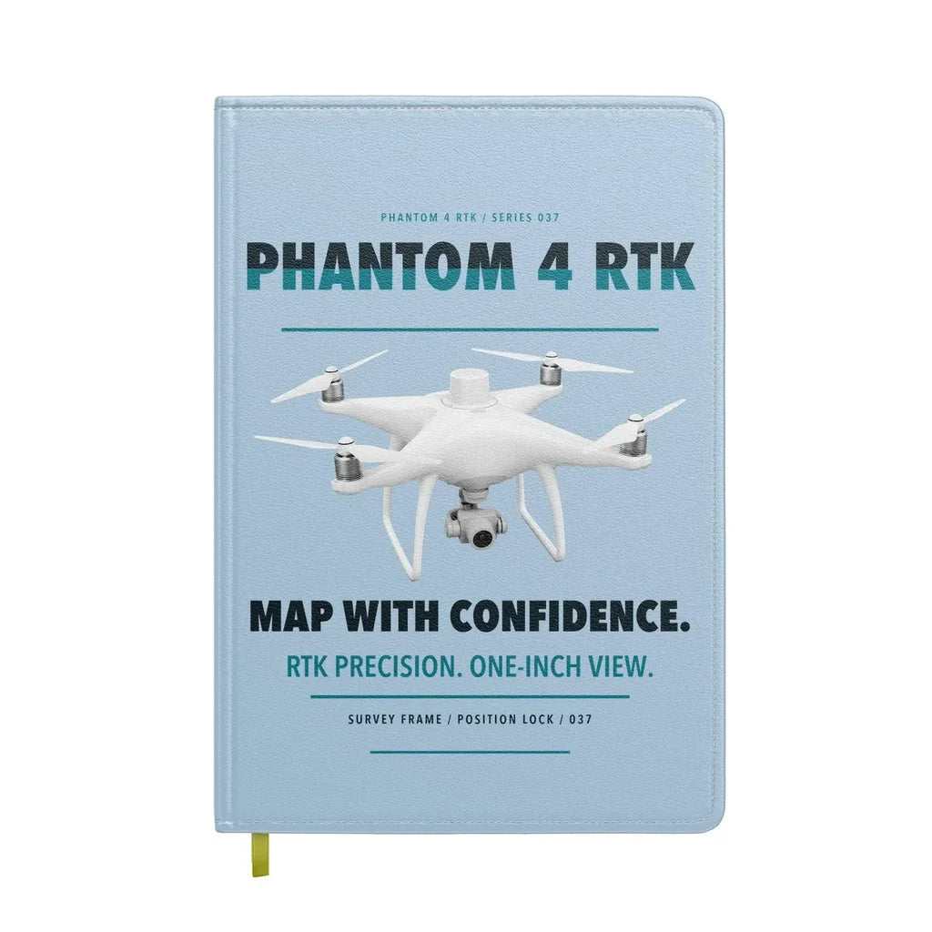 DJI Phantom 4 RTK design on light blue notebook