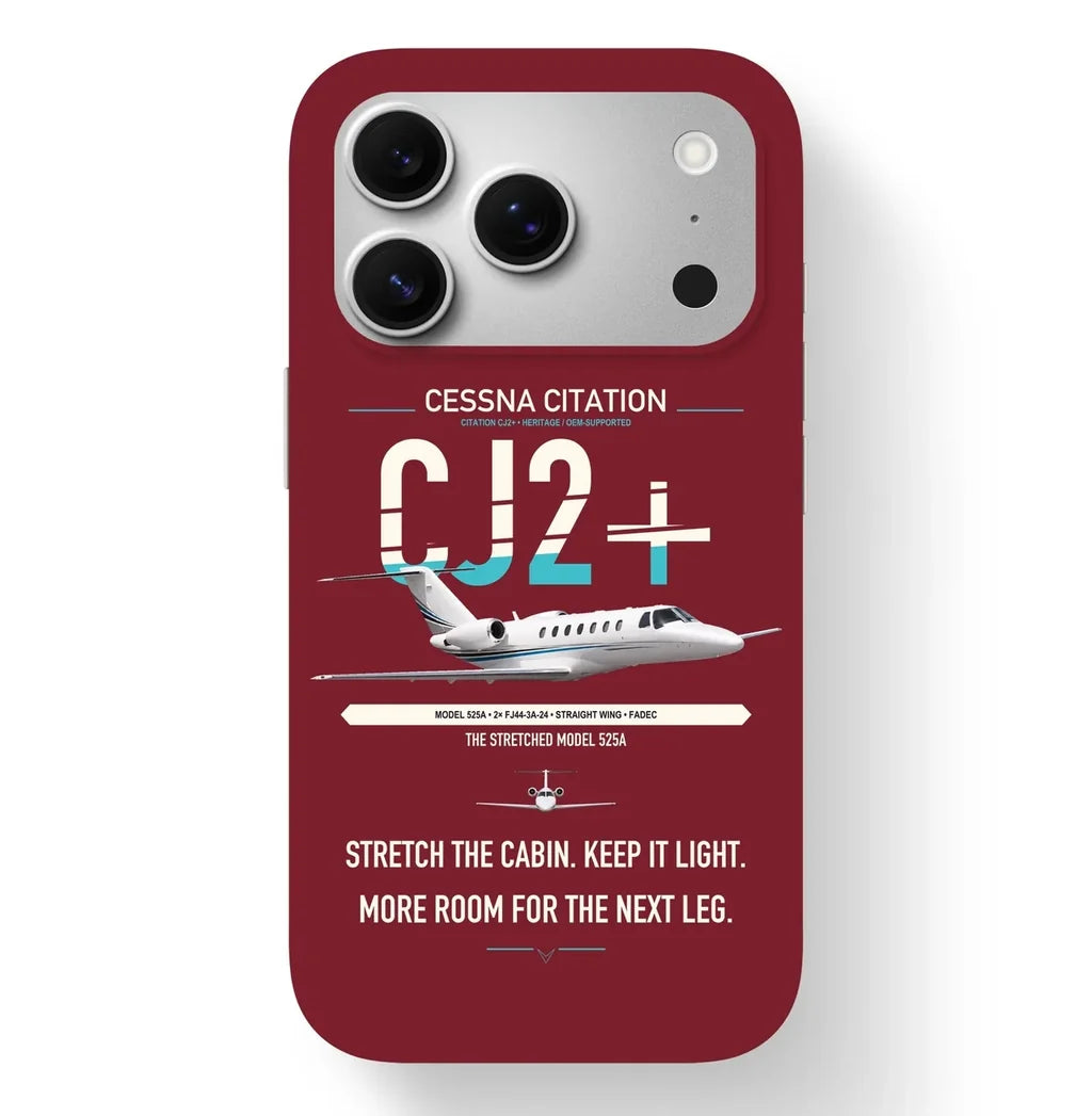 Cessna Citation CJ2+ design on dark red magsafe iphone case, for iPhone 17 Pro