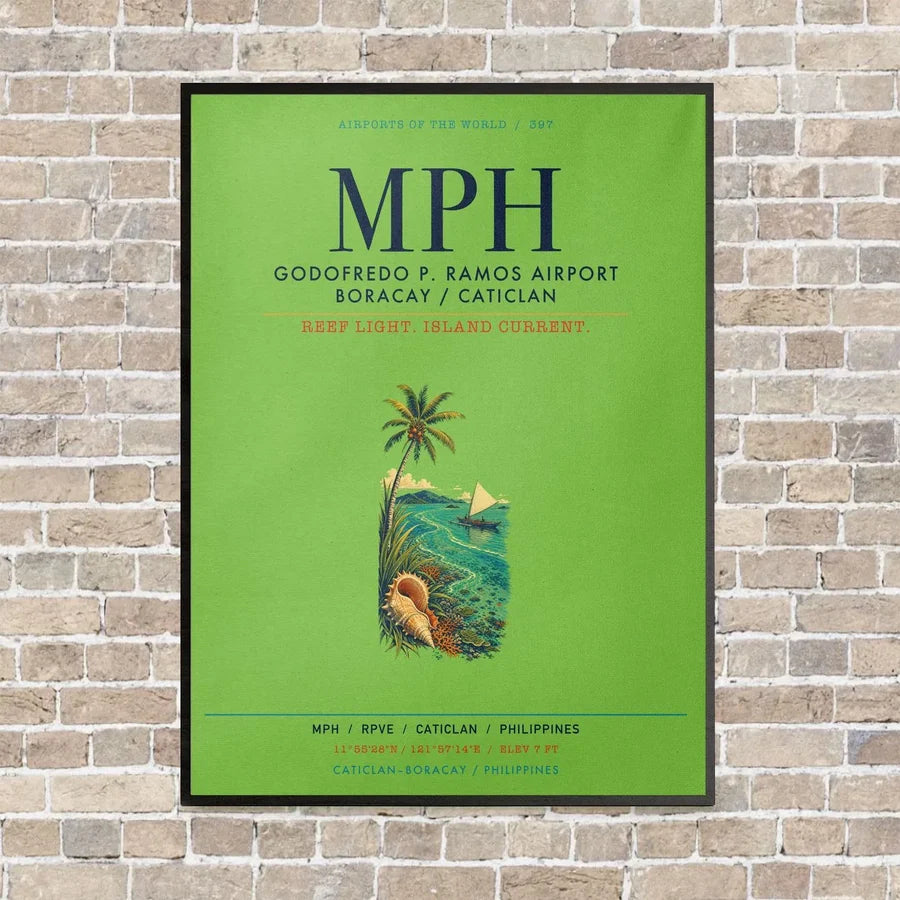 Godofredo P Ramos Airport Boracay Caticlan MPH vertical canvas print - framed - light green background