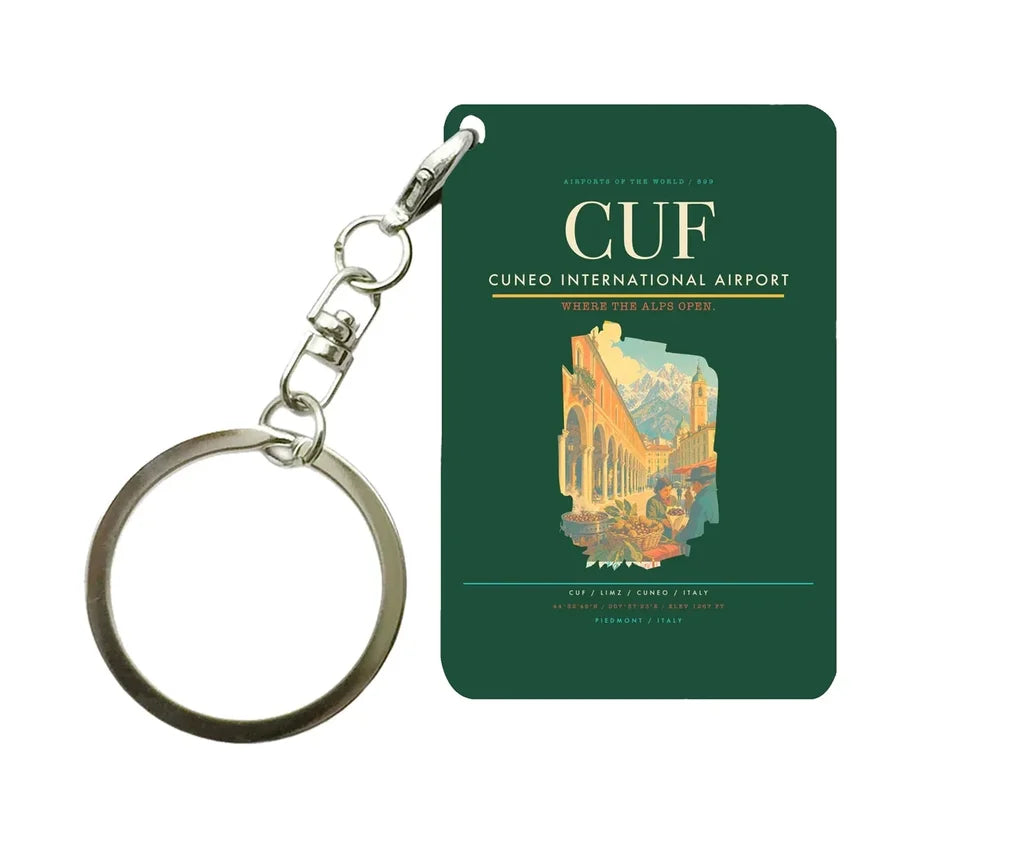Cuneo International Airport (CUF) design on dark green key chain
