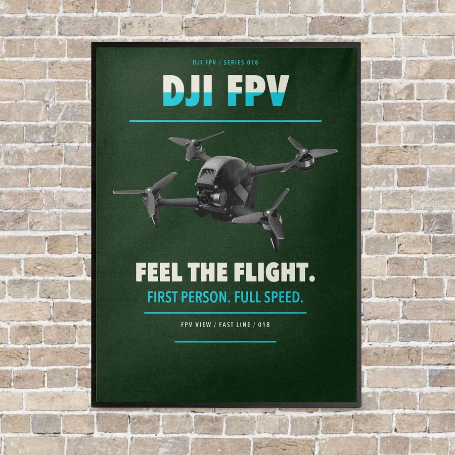 DJI FPV vertical canvas print - framed - dark green background