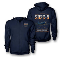 Thumbnail for SB2C-5 Helldiver design on navy blue premium zipped hoodie, double-side print