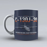 Thumbnail for C-130J-30 Super Hercules design on dark blue ceramic mug, double-side print