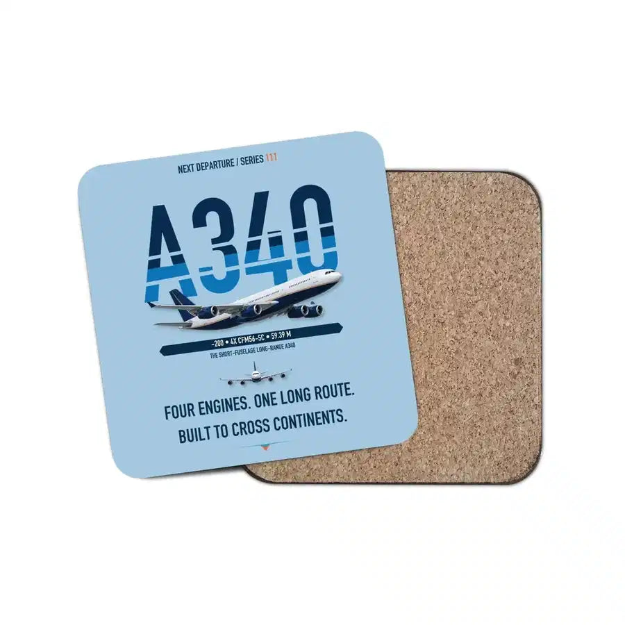 Airbus A340-200 design on light blue 1 piece coaster