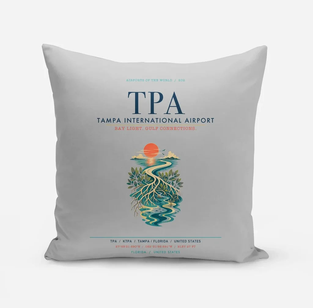 Tampa International Airport (TPA) design on light gray pillow