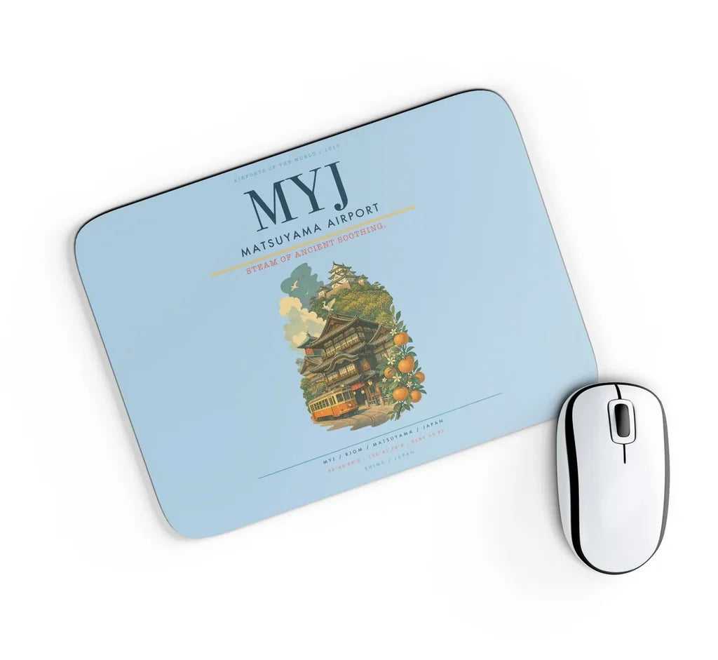 Matsuyama Airport (MYJ) design on light blue rectangle mouse pad