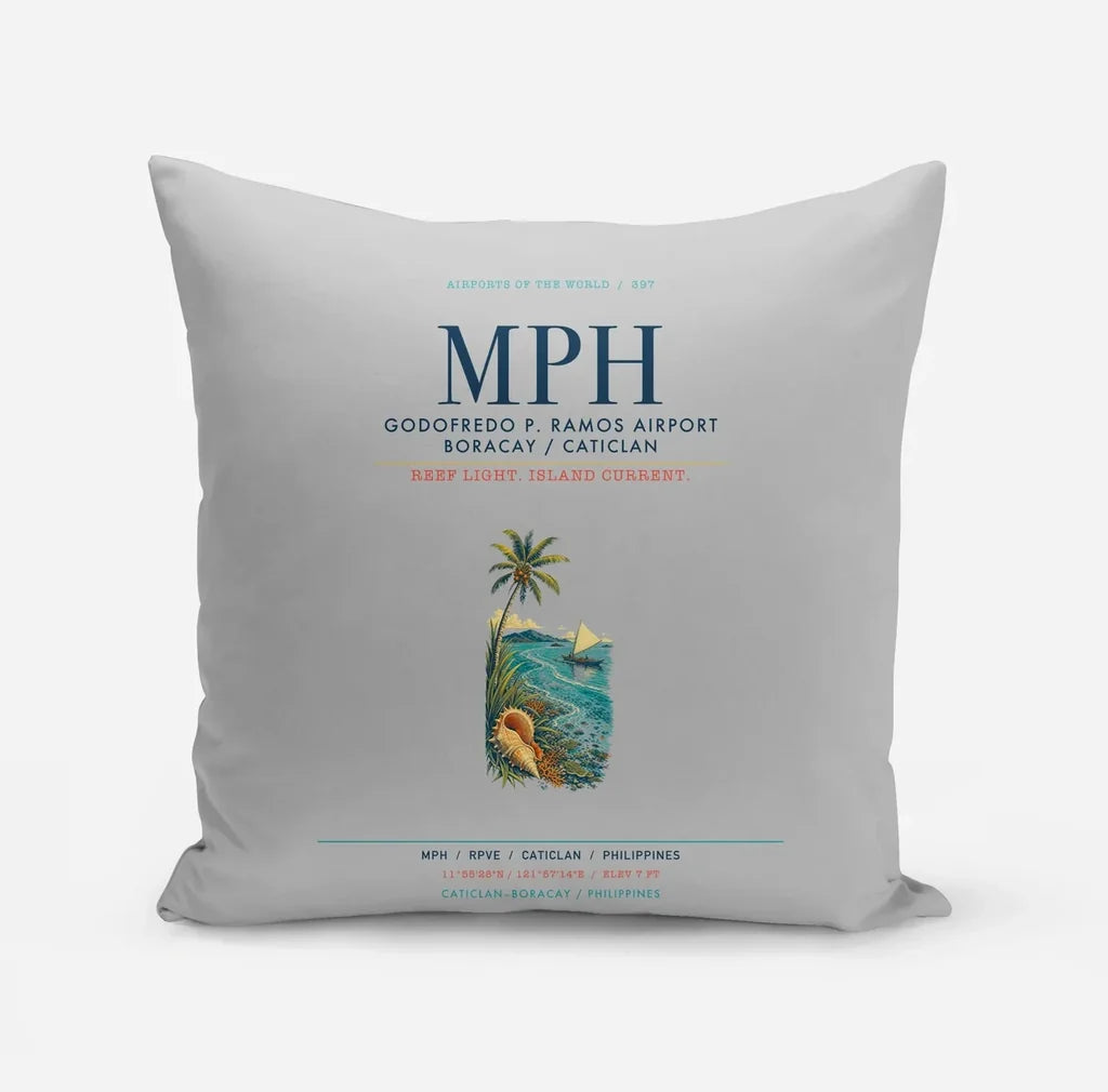 Godofredo P. Ramos Airport Boracay Caticlan (MPH) design on light gray pillow