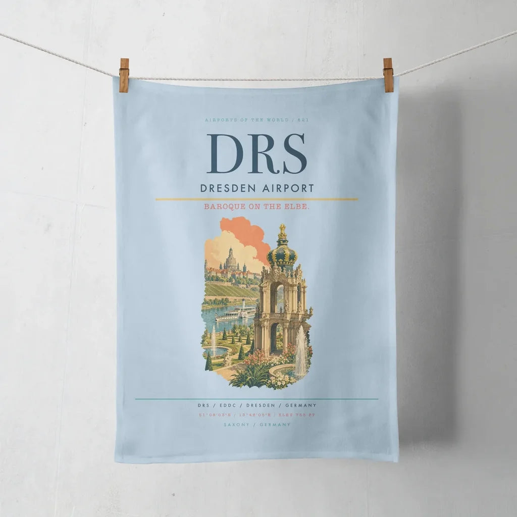 Dresden Airport (DRS) design on light blue towel