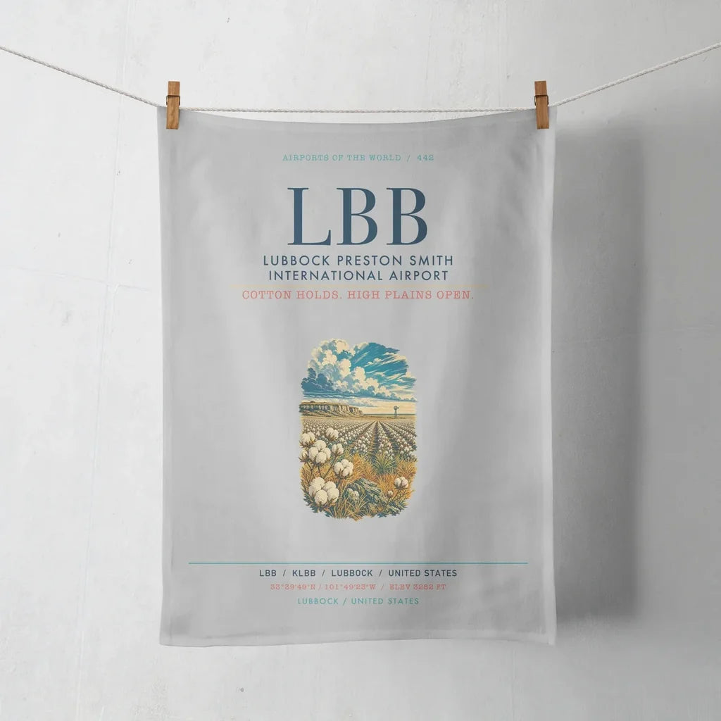 Lubbock Preston Smith International Airport (LBB) design on light gray towel
