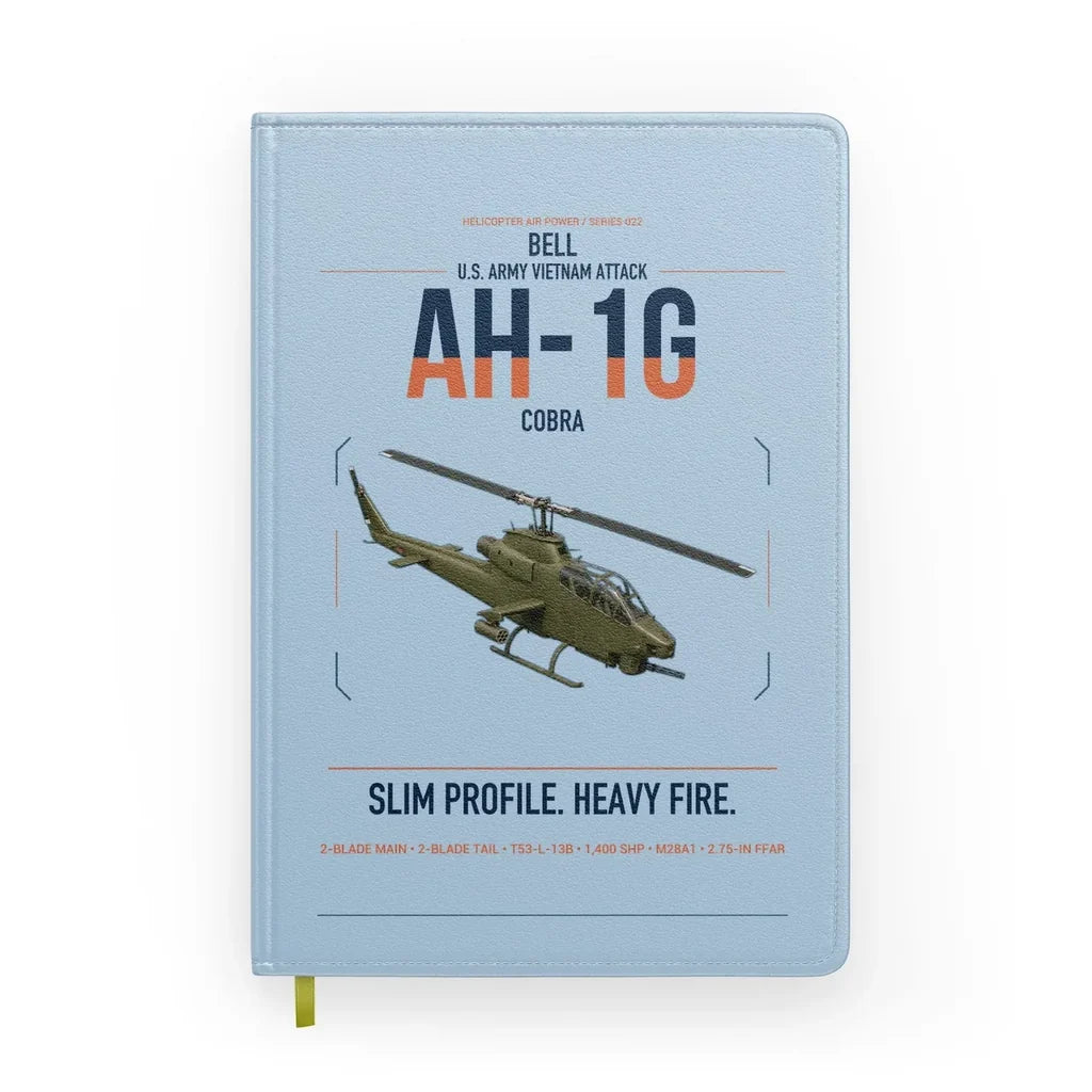 Bell AH-1G Cobra design on light blue notebook