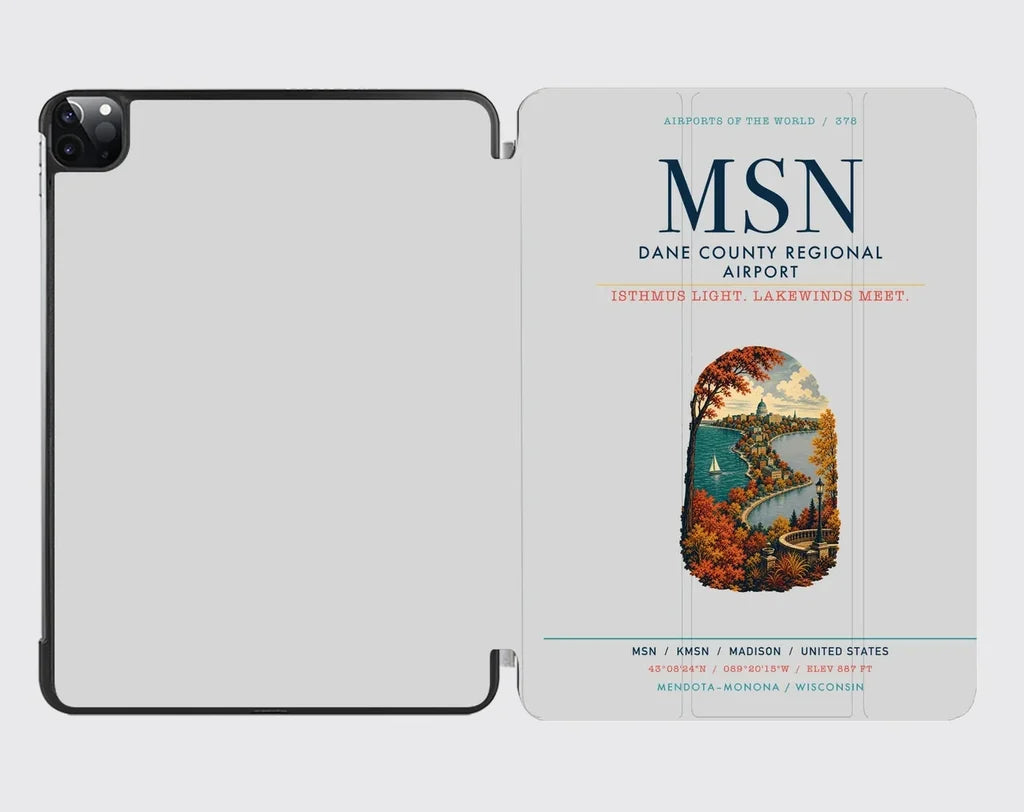 Dane County Regional Airport Madison (MSN) design on light gray ipad tablet case