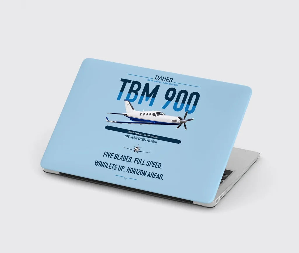Daher TBM 900 design on light blue MacBook case