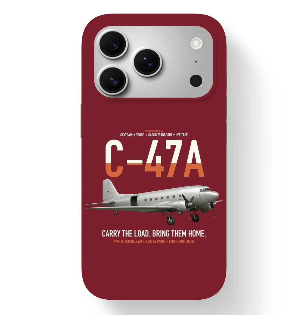 C-47A Skytrain design on dark red magsafe iphone case, for iPhone 17 Pro