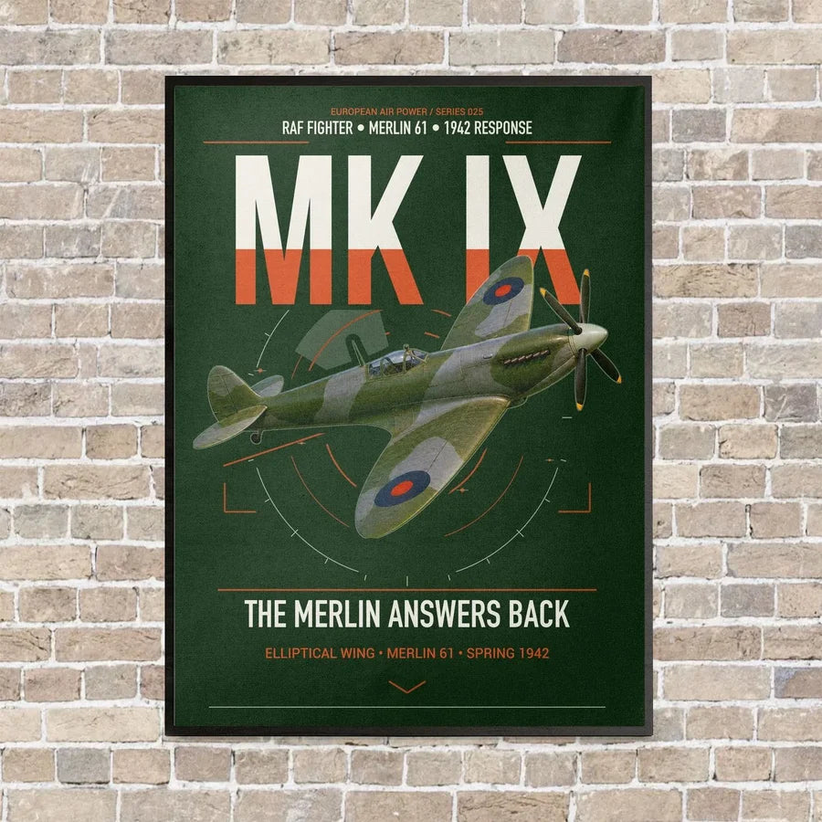 Supermarine Spitfire Mk IX vertical canvas print - framed - dark green background