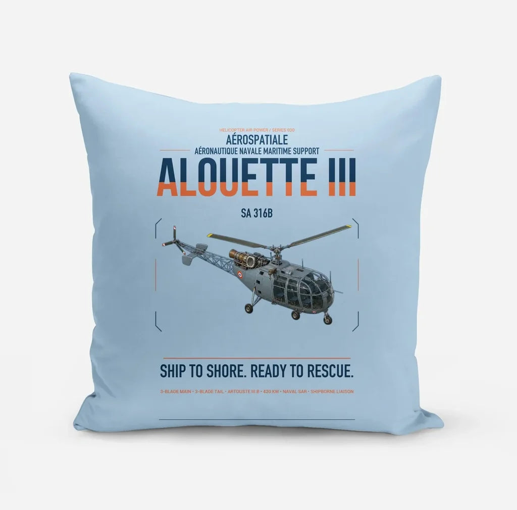 Aérospatiale SA 316B Alouette III design on light blue pillow